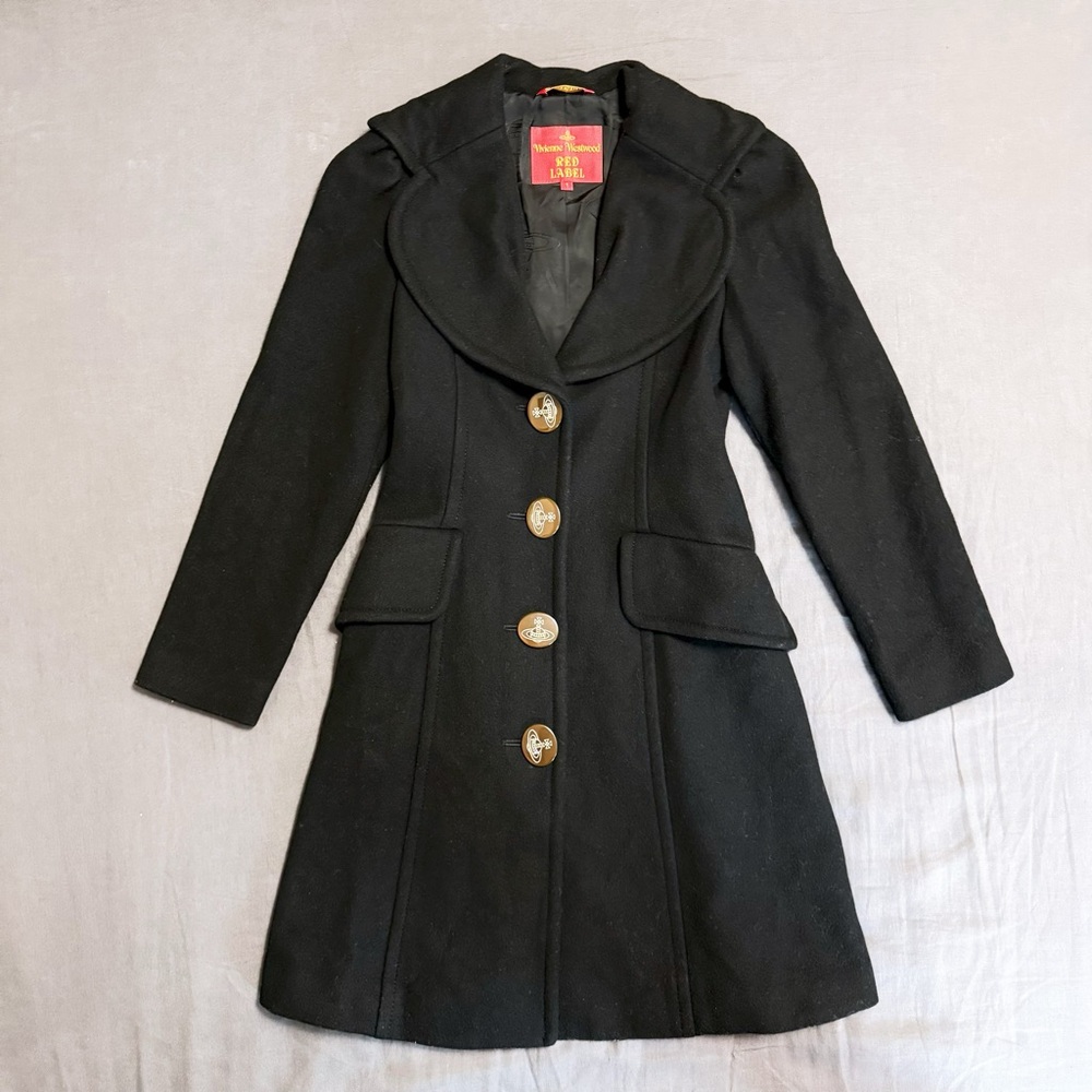 Vivienne Westwood Red Label Black Wool Trench Coat Peacoat Size 1 Vintage Japan